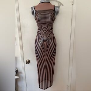 Mesh Illusion Stripe Maxi Dress — Medium